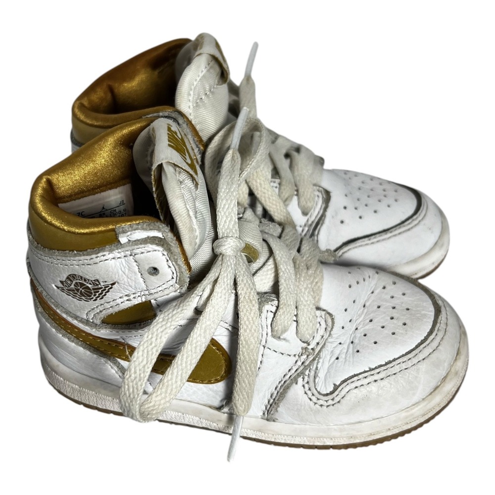 Nike Air Jordan 1 Retro High OG Metallic Gold White Toddler Shoes 7C FD2598-107 - Picture 11 of 12